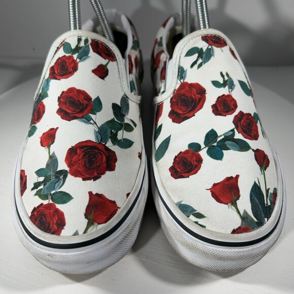 Vans Classic Rose Print Womens Size 8 White Casual Shoes Sneaker Slip USED TWICE - Picture 4 of 12